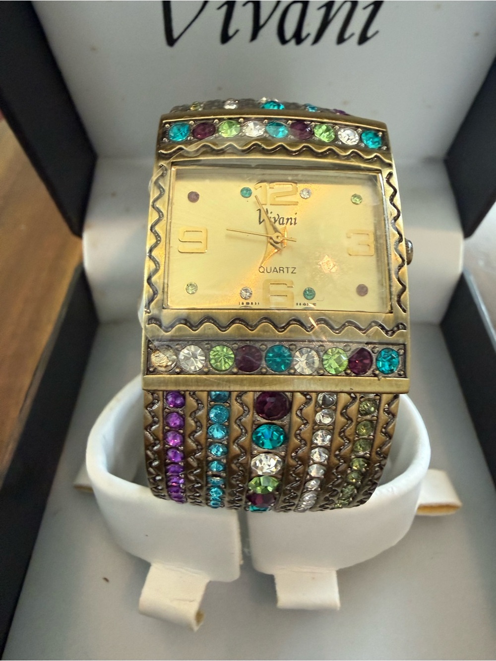 Gold-Tone Multi-Color Crystal Bracelet Watch